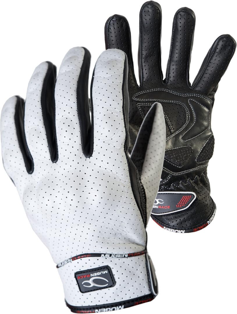 MUGENRACE Aeroflux perforowane rękawice motocyklowe, biały/czarny, S