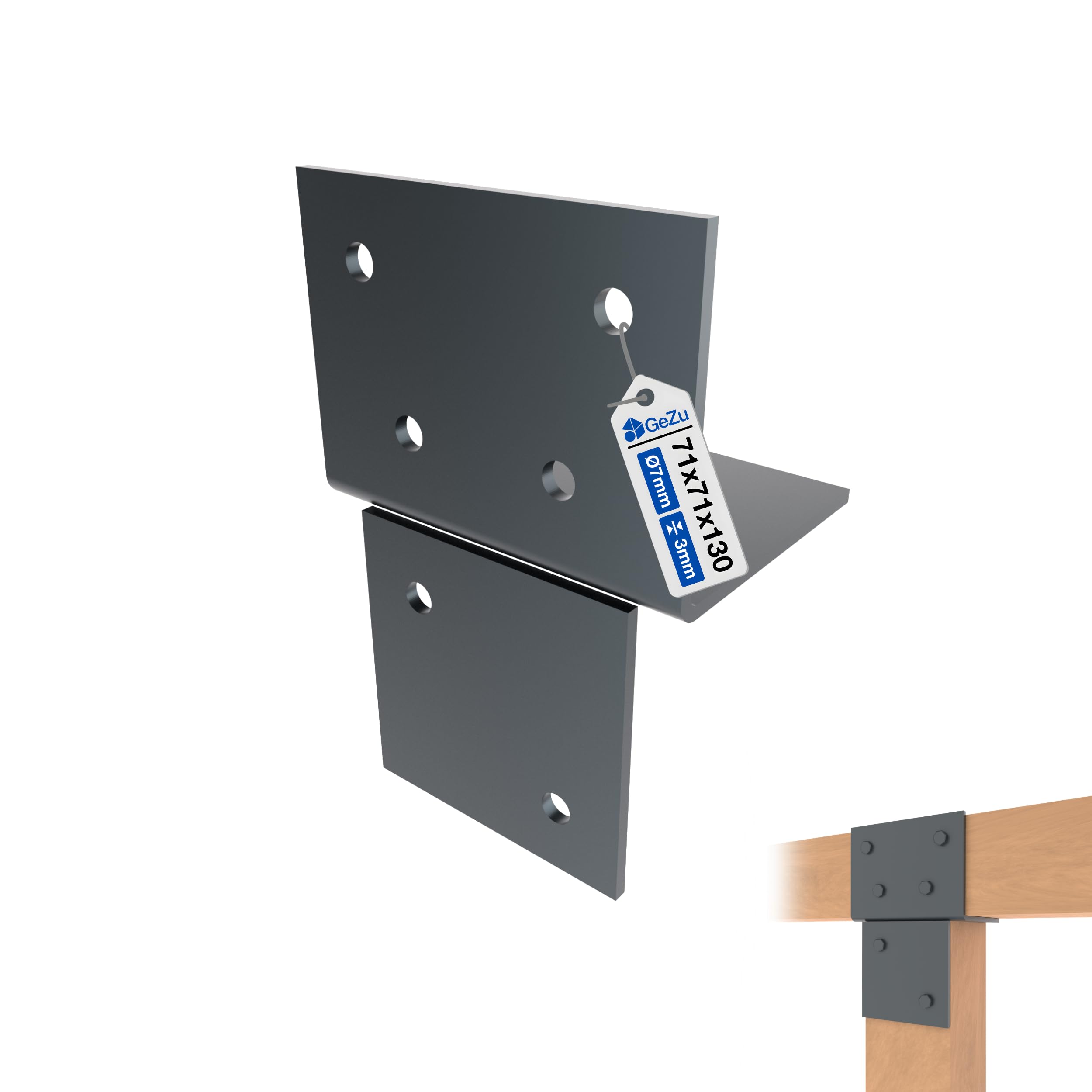 Gezu Impex Grey Anthracite Wood Connector T Piece 71X71mm Anthracite Powder Coated T Connector Bracket Wall & Post Connector For Wooden Structures