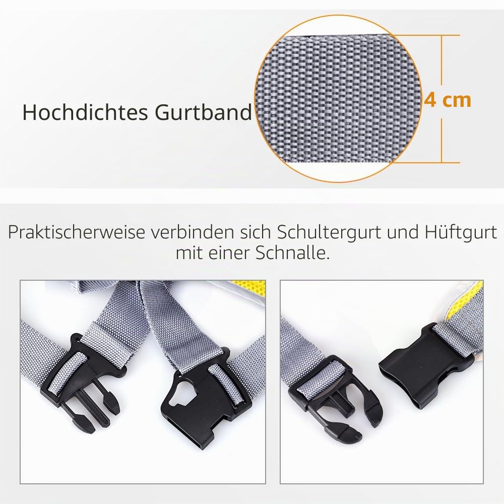 Jolik Kinder Motorrad Sicherheitsgurt mit 4 - in - 1 Schnalle atmungsaktives Material mit Reflektierendes Material —kinder motorrad gurtzeug（Gelb）