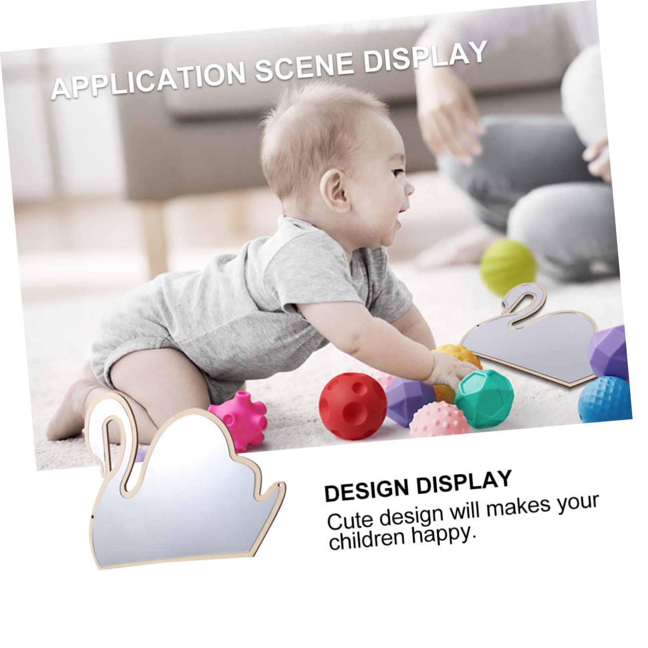 PRETYZOOM Wooden Swan Mirror Decorative Safe Mirror for Boys and Girls Baby Nursery Room Wall or Stick Mount