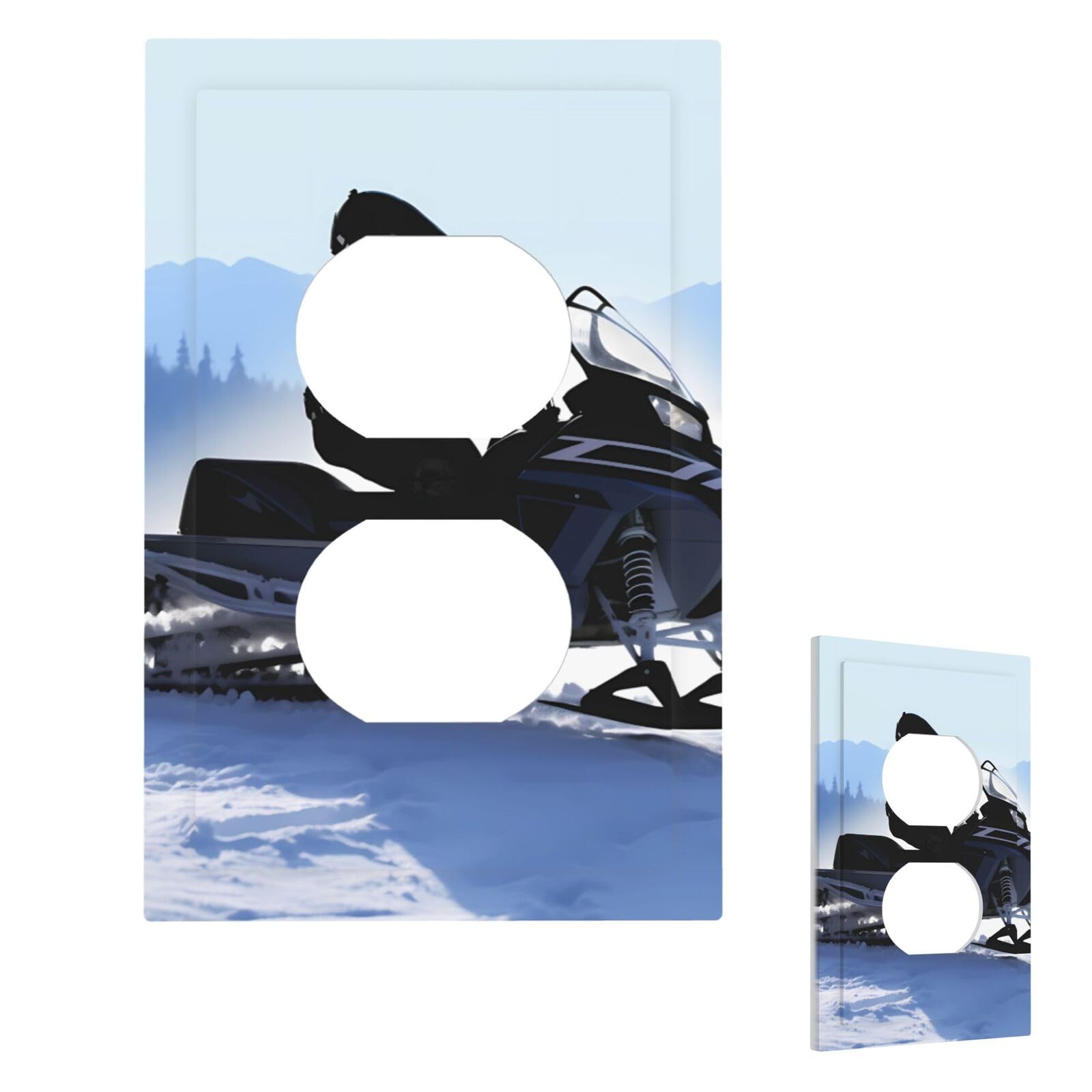 Fekiloot Duplex Snowmobile Wall Plate Cover Modern Decorative 1 Gang Light Switch Cover Unbreakable Receptacle Outlet Covers For Living Room Bedroom Home Decor