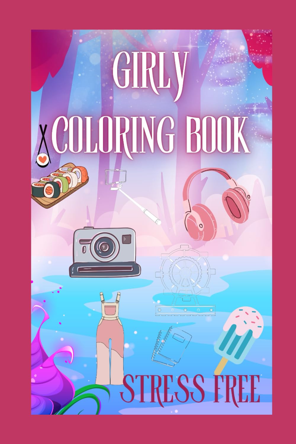 Livre de coloriage girly grand format avec 50 illustrations modernes pour filles