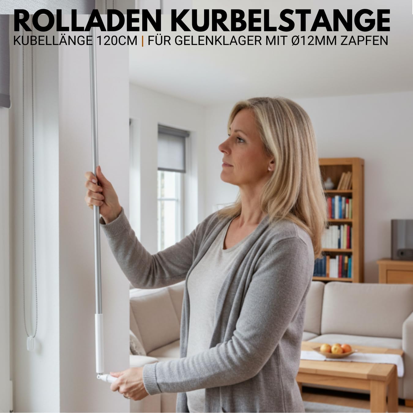 Rolladen Kurbelstange 120cm [Eloxiert], Hand-Kurbel für Gelenklager mit Ø11,9mm Zapfen - Rolladenkurbel rostfreies Aluminium mit ergonomischem Handgriff - markiso®