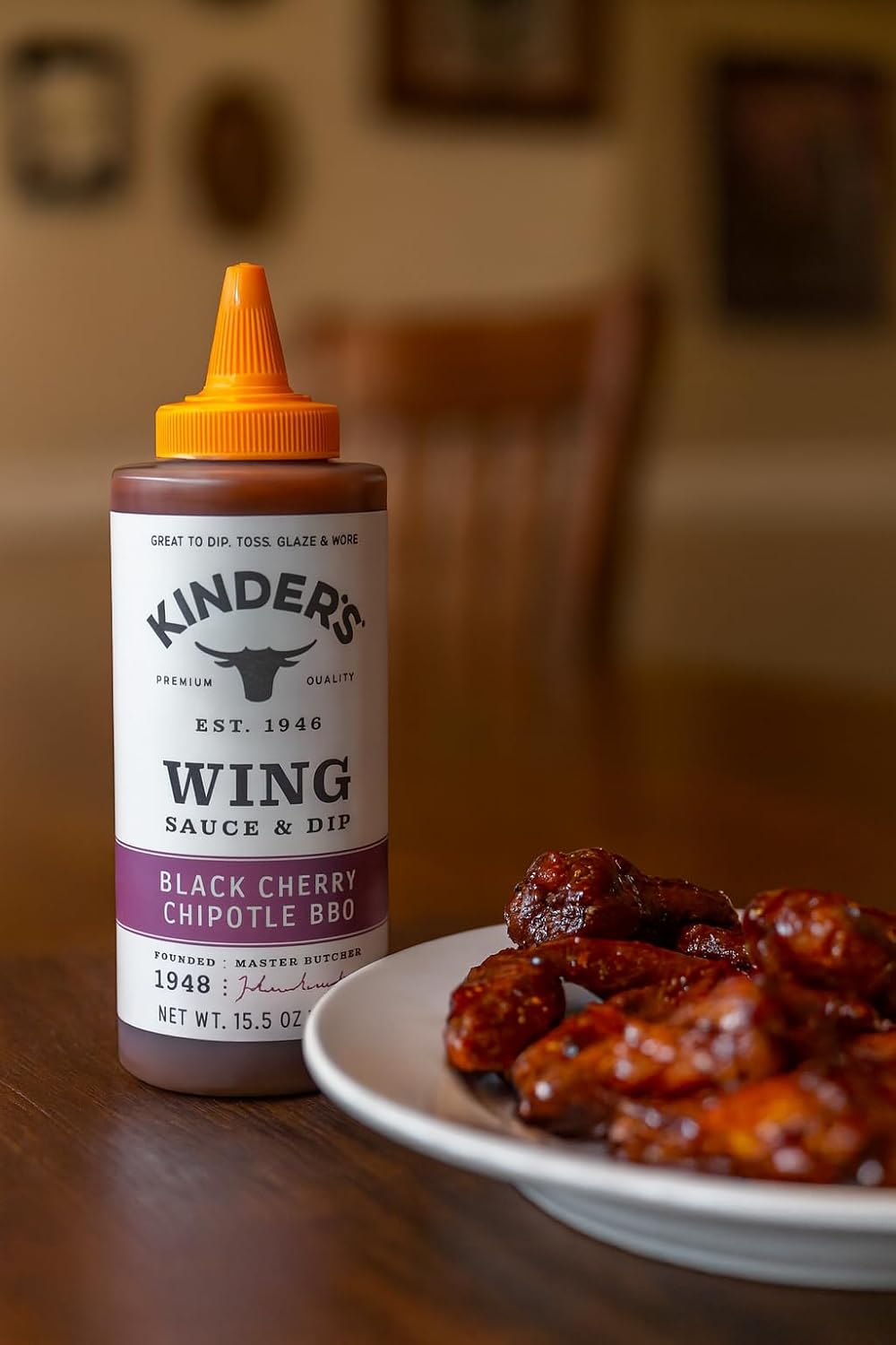 Gourmet Black Cherry Chipotle BBQ Wing Sauce Bundle – 2 Bottles with 2 Stainless Steel Dipping Cups + Chicken Wings Recipe Card (Air Fryer, Oven, Deep Frying) – Sweet & Smoky BBQ Gift Set for Grill Lovers