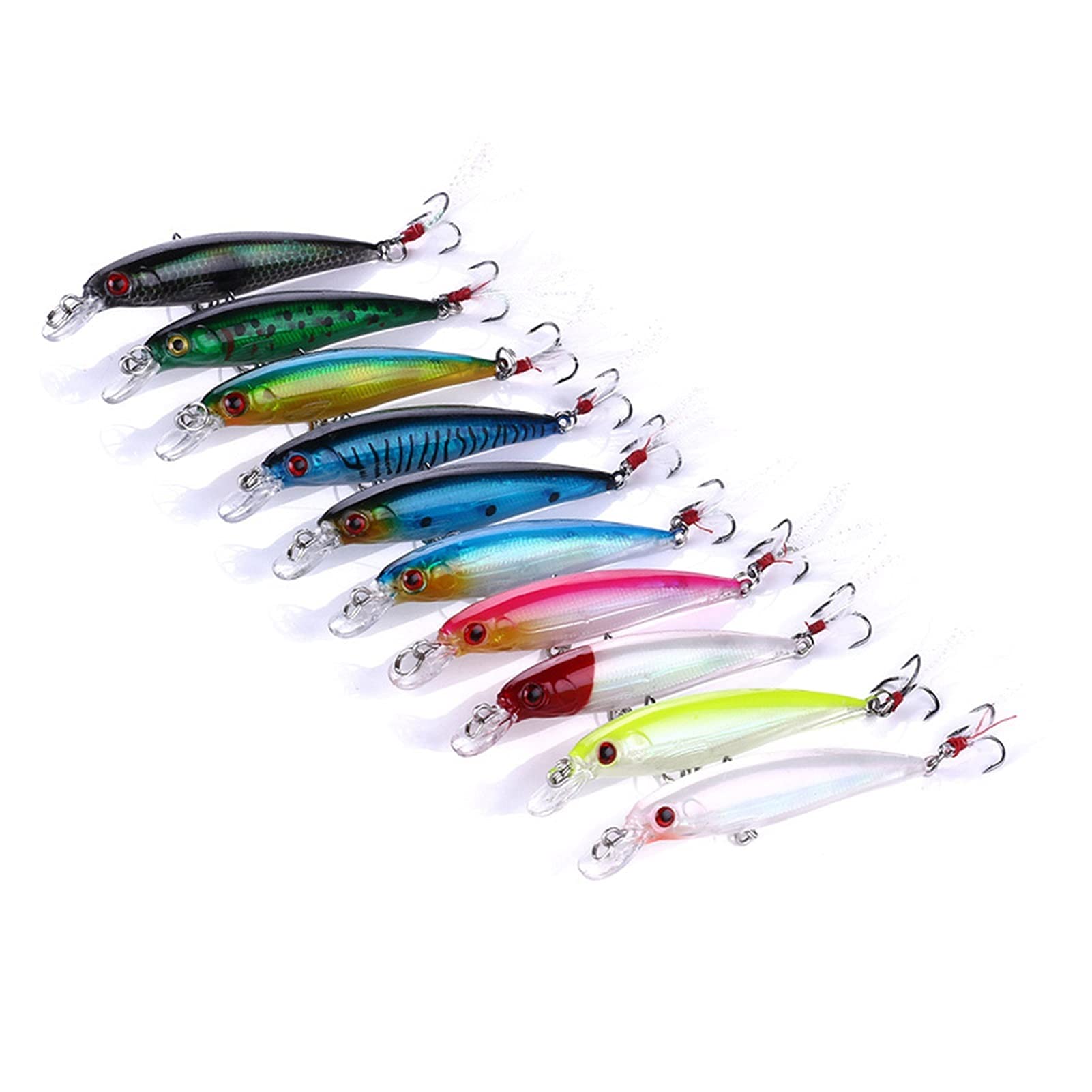 Señuelos de Pesca Señuelos de pesca conjuntos de pesca de pesca de pesca de carpa traje de abordaje artificial cebo duro con gancho de plumas Minnow Fish Lure Kit 10pcs Cebos Artificiales