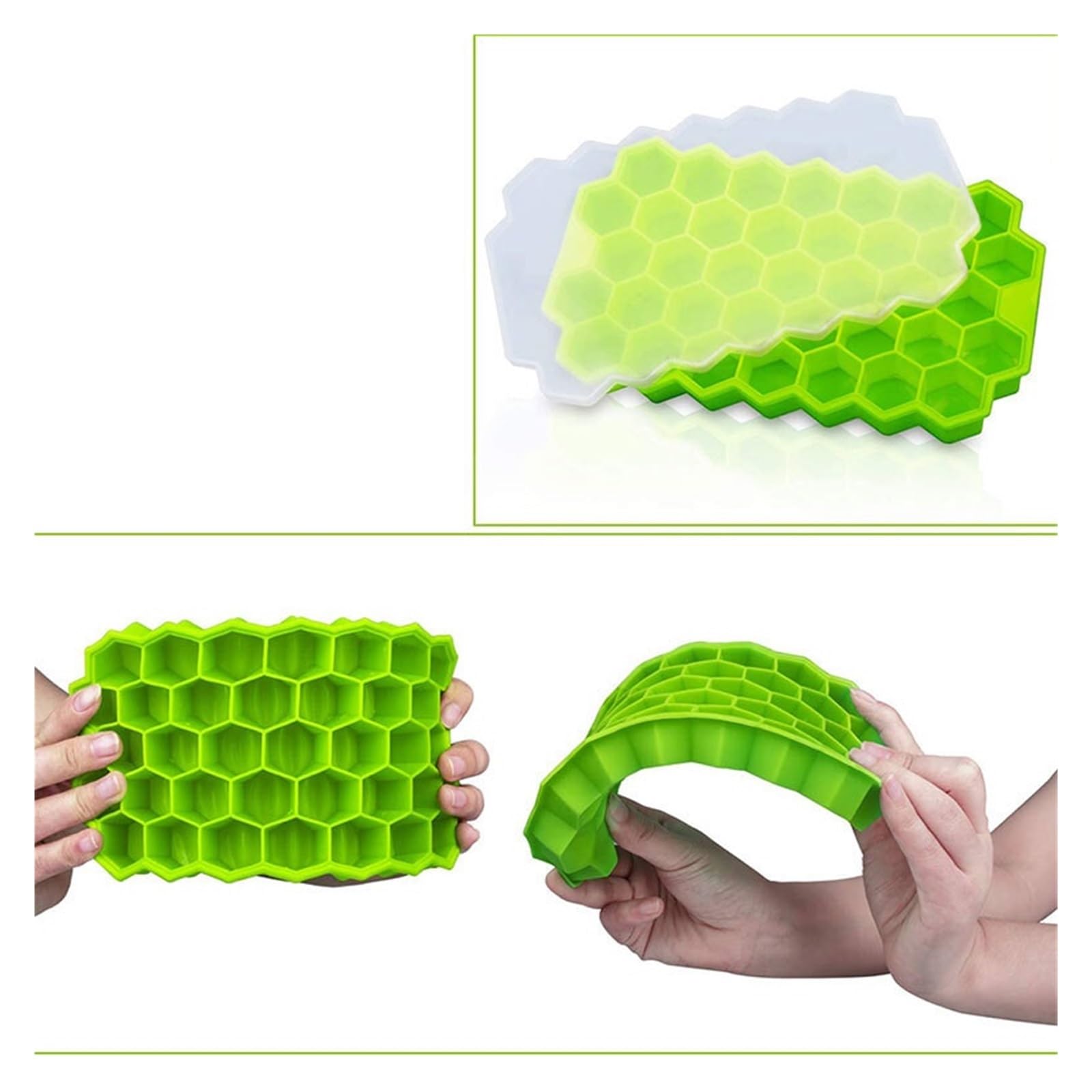 Vassoio per cubetti di Ghiaccio cavità con coperchi Rimovibili Vassoio a Nido d'Ape Stampo per Ghiaccio in Silicone Flessibile per Uso Alimentare per Cocktail di Whisky (Color : Purple with Lid)