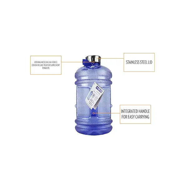 New Wave Enviro Iconic 2.2 Liter BPA Free Water Bottle with Stainless Steel Cap, Integrated Handle for Easy Carrying, Gym and Lifestyle Bottle, 2.2 Liter Capacity, Blue 2