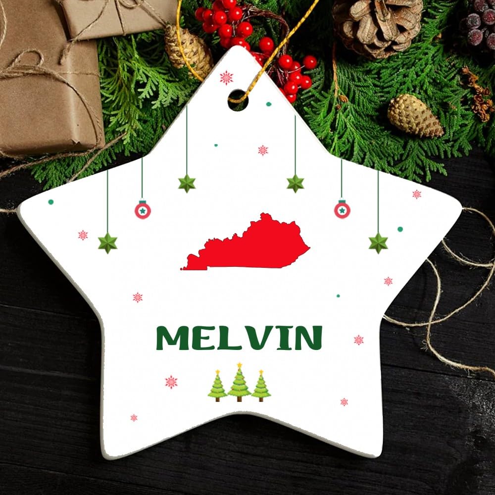Melvin KY Ornament for Christmas Tree Decorations City Travel Souvenir Gifts for Family and Friend - Housewarming Gift Melvin Kentucky Ornament Star 3.25"
