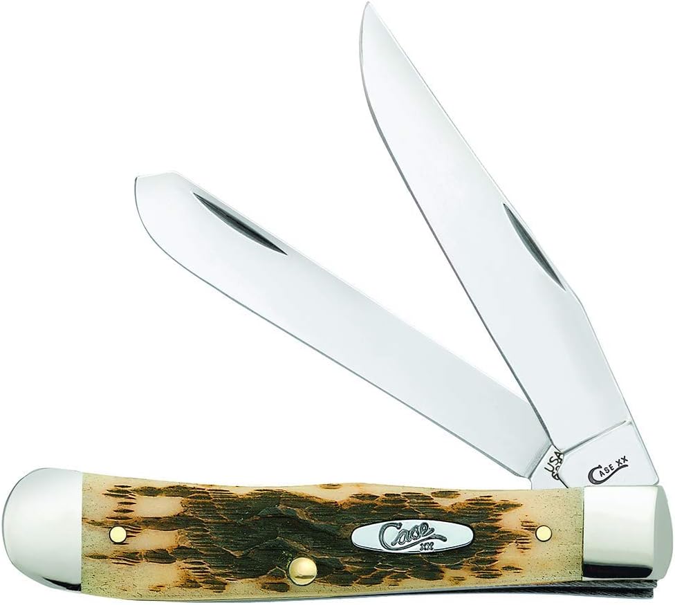 XX WR Pocket Knife Trapper With Genuine Bone Handle, Carbon Steel Blade(s), Length Closed: 4 1/8 Inches (Amber Bone)
