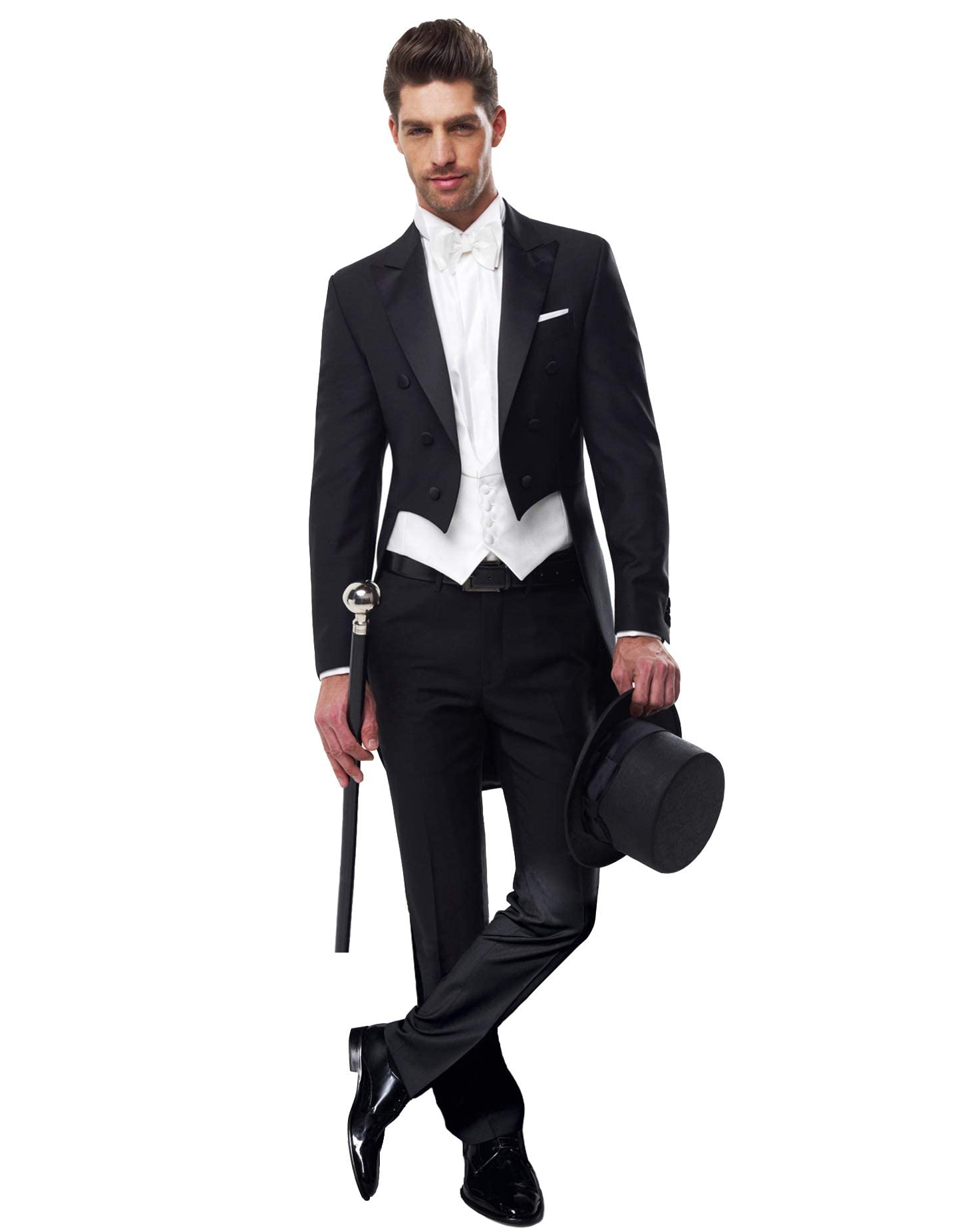 Uomo Tre Pezzi (Frac Blazer) Risvolto con Intaglio Abito Doppio Petto Bottoni Smoking per Lo Sposo Matrimonio