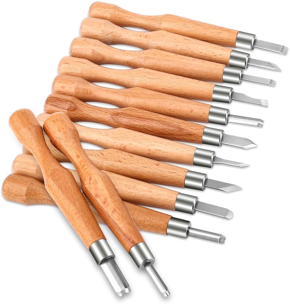 Hardwood Carving Tools Kit, AISI-07 Carbon Steel Graver Set for Beginners & Professionals, 12 Pcs Engraving Knife with Storage Case