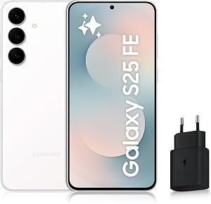 Samsung Galaxy S25 FE, Smartphone Android 5G avec Galaxy AI, 128 Go, Chargeur secteur rapide 25W inclus, Smartphone déverrouillé, Blanc, Version FR