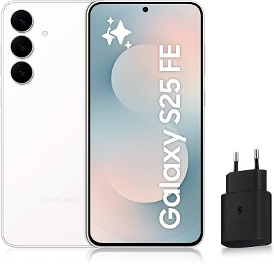 Samsung Galaxy S25 FE, Smartphone Android 5G avec Galaxy AI, 128 Go, Chargeur secteur rapide 25W inclus, Smartphone déverrouillé, Blanc, Version FR
