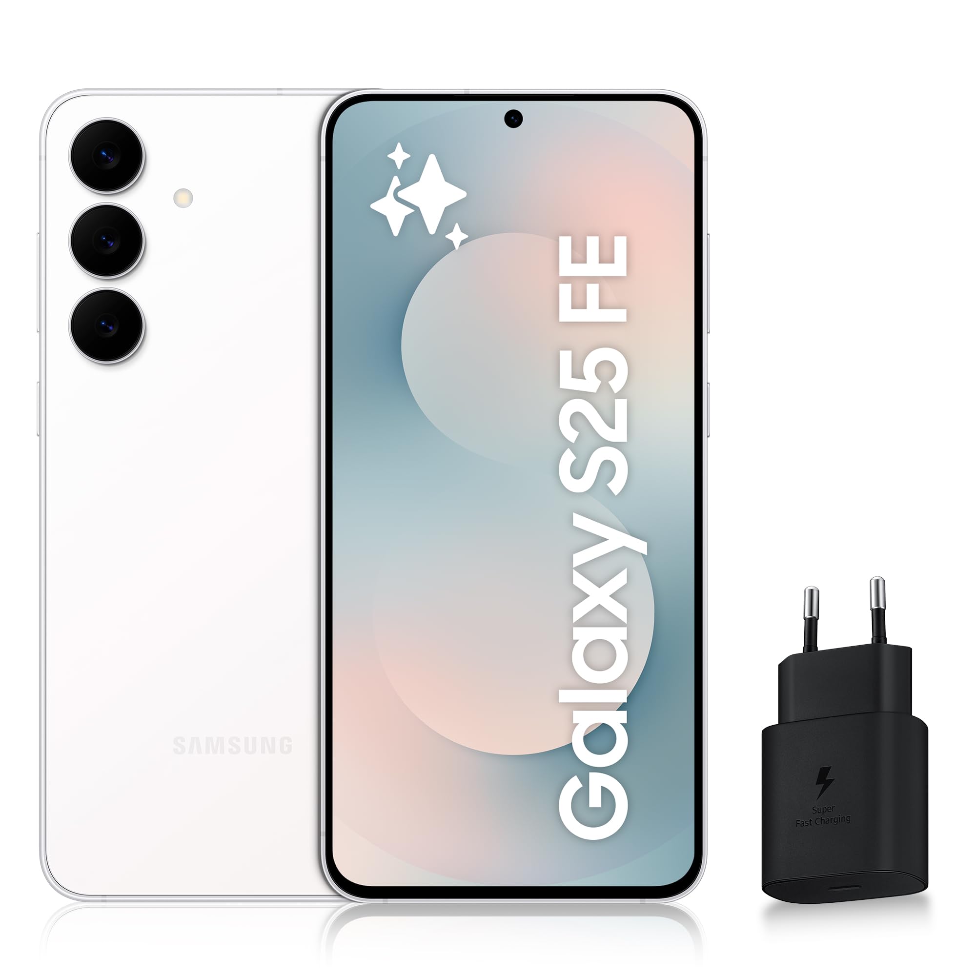Samsung Galaxy S25 FE, Smartphone Android 5G avec Galaxy AI, 256 Go, Chargeur secteur rapide 25W inclus, Smartphone déverrouillé, Blanc, Version FR
