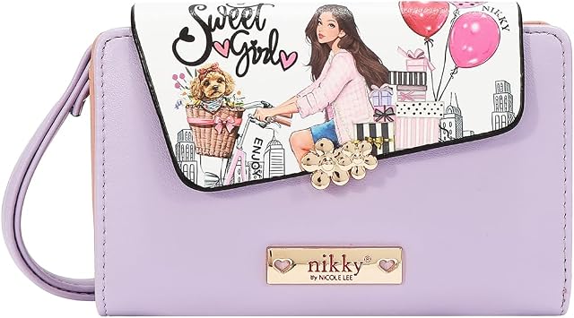 Nicole Lee Nikky Bag Small Bifold Wallet, Pebbled Eco-Leather, Wristlet, Trifold Interior, 8 Card Slots SWEET GIRL