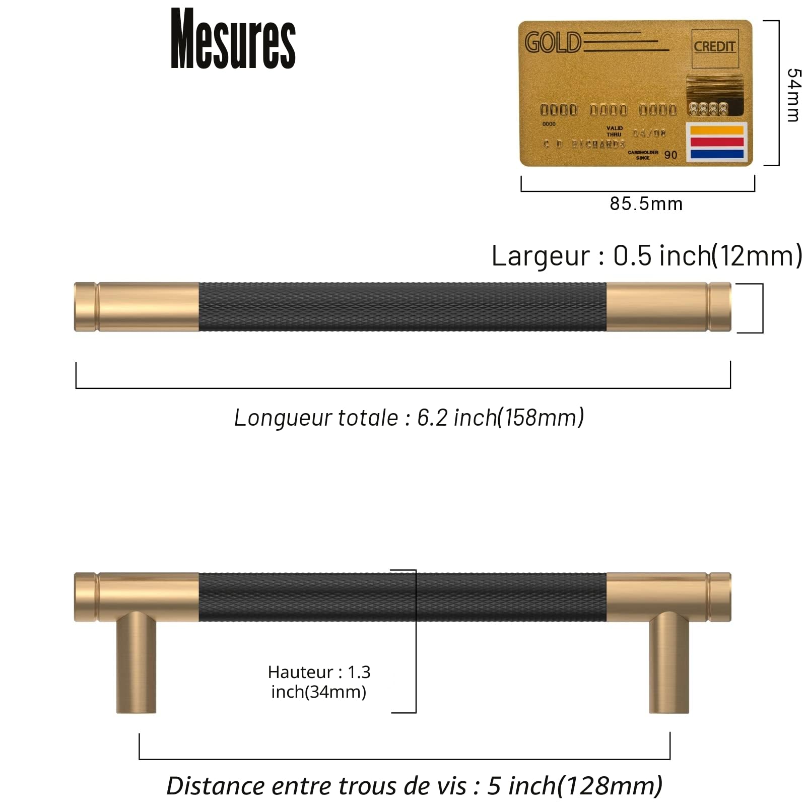 Amerdeco 10 Pièces Poignee de Meuble Cuisine Noirdoré 128mm Alliage de Or Poignées Meubles avec Vis, pour Bureaux, Tiroirs, Armoires, Placard UK0026