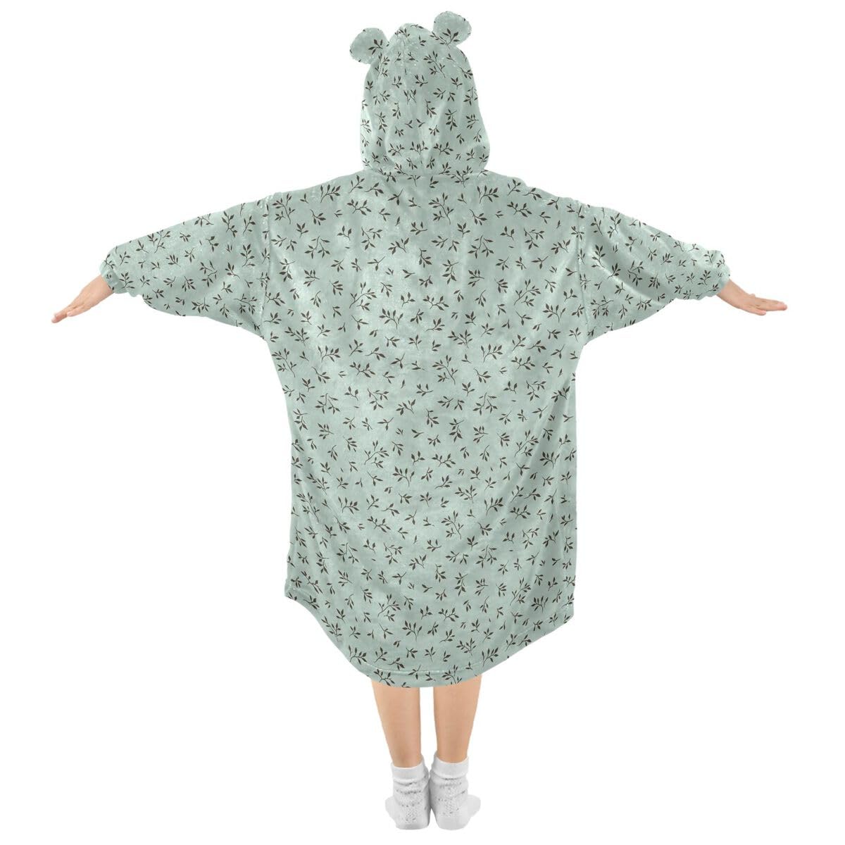 Uroczy kwiatowy Lleaves dziecięcy koc do noszenia z kapturem oversize bluza koc sweter zielony dla chłopców i dziewcząt w wieku 3-14 lat, multi, 150-170