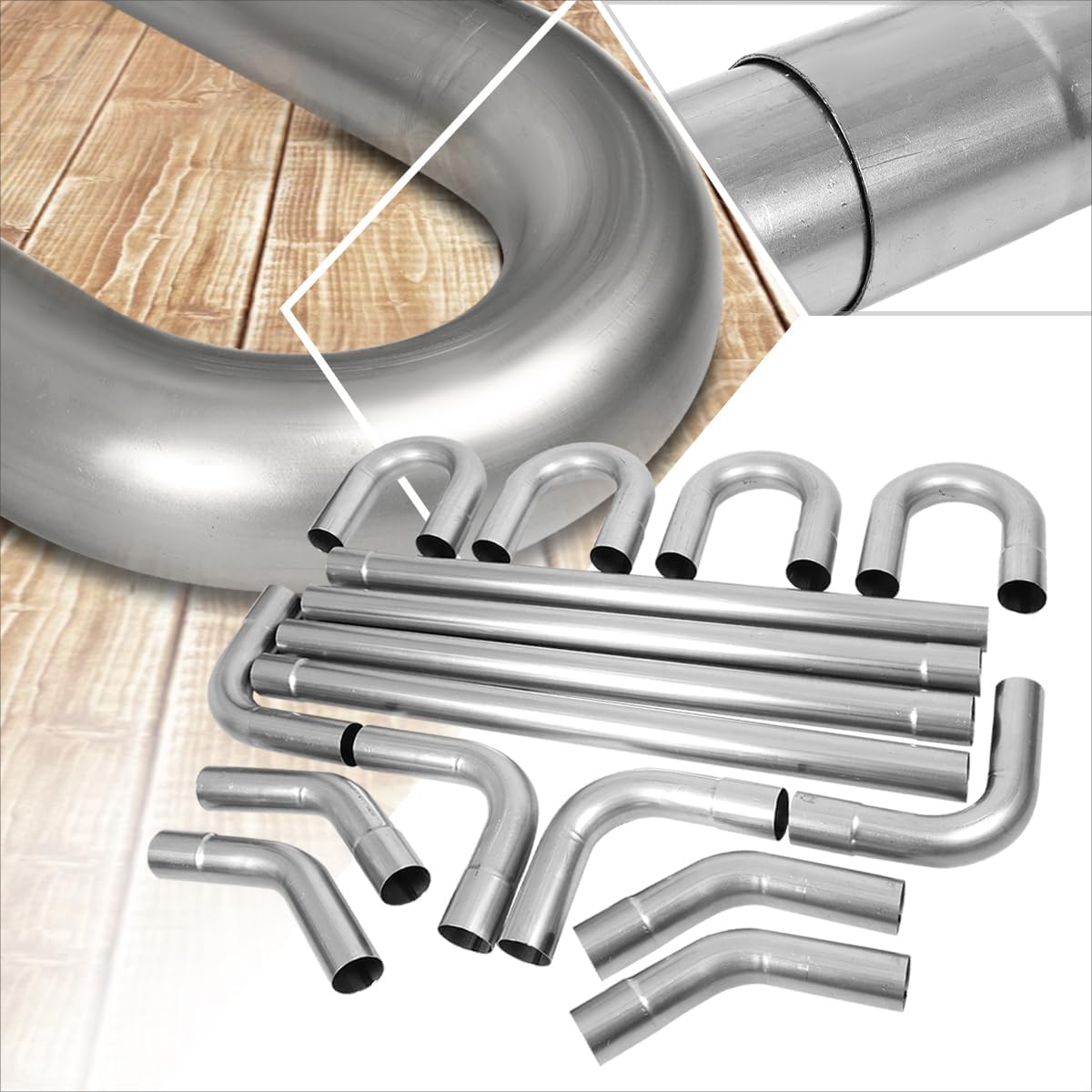 PM PERFORMOTOR 16 Pcs 3 Inches Mild Steel DIY Custom Mandrel Exhaust Pipe Straight & U Bend Tube Kit,Universal Fit,PM-PP-30-RW