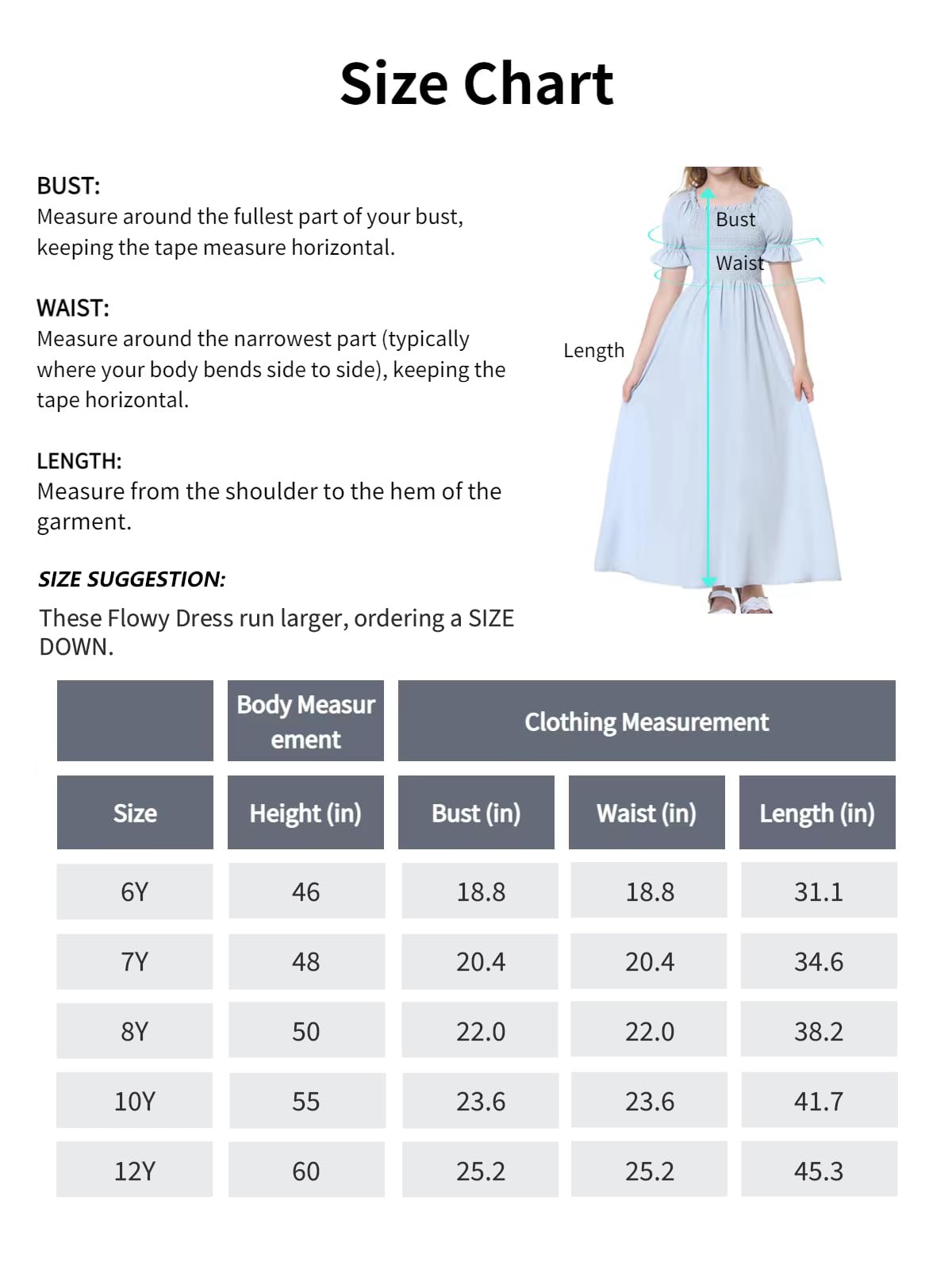 EXARUS Vestido largo fruncido para niñas de 6 a 12 años con cuello cuadrado, manga corta, casual, acampanado, para adolescentes, lunares suizos, de verano | Vestidos acampanados para adolescentes, para vacaciones, playa, baile, casual, fiesta de regreso a