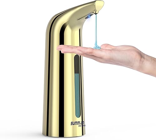Dispensador automático de jabón líquido sin contacto, 13.5 fl oz para manos y platos, dispensador eléctrico dorado con sensor, moderno 4 engranajes,
