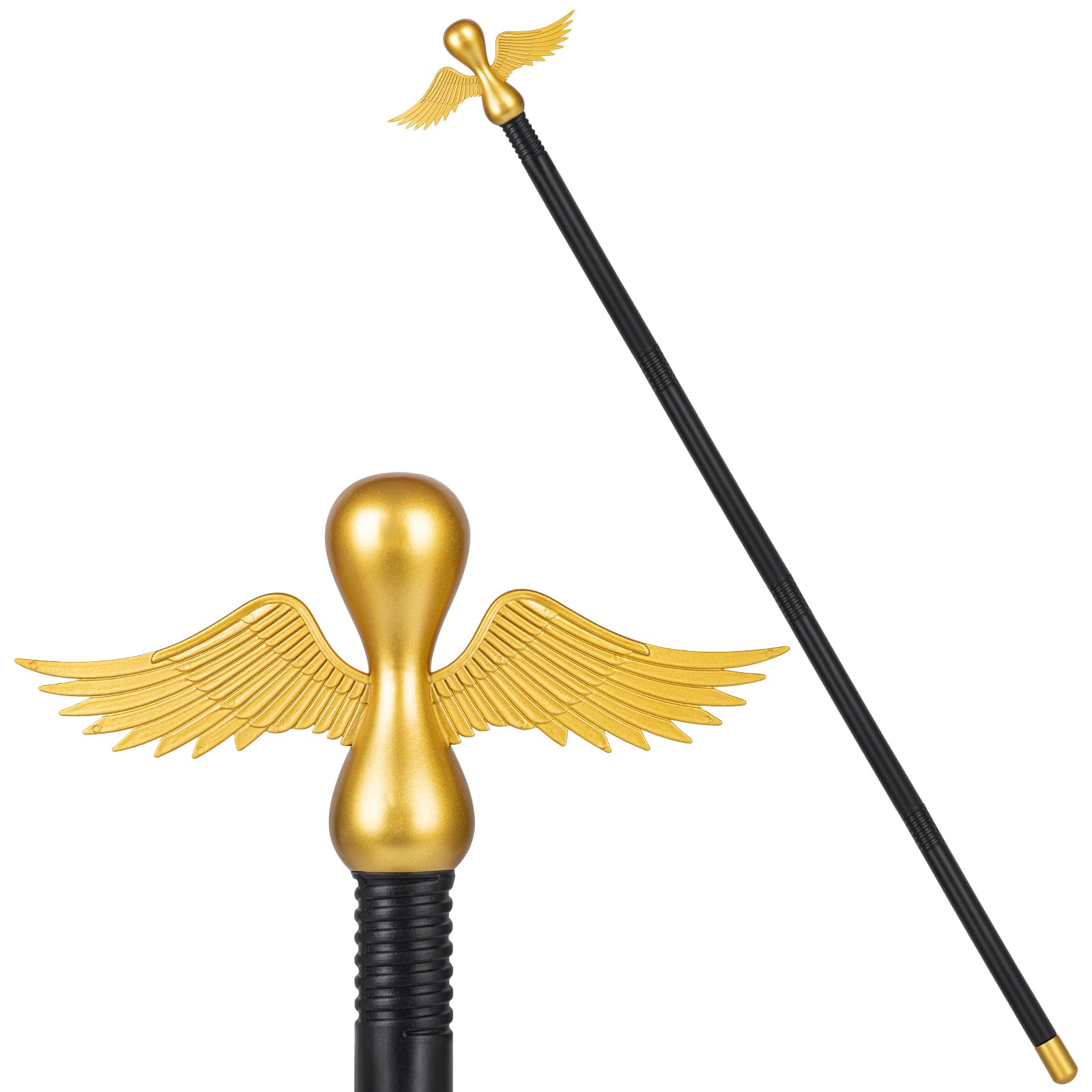 Gold Winged Scepter Staff Adult - Costume Prop for Greek Goddess Athena/Plague Doctor/Egyptian Pharaoh/King & Queen Wand for Halloween/Cosplay