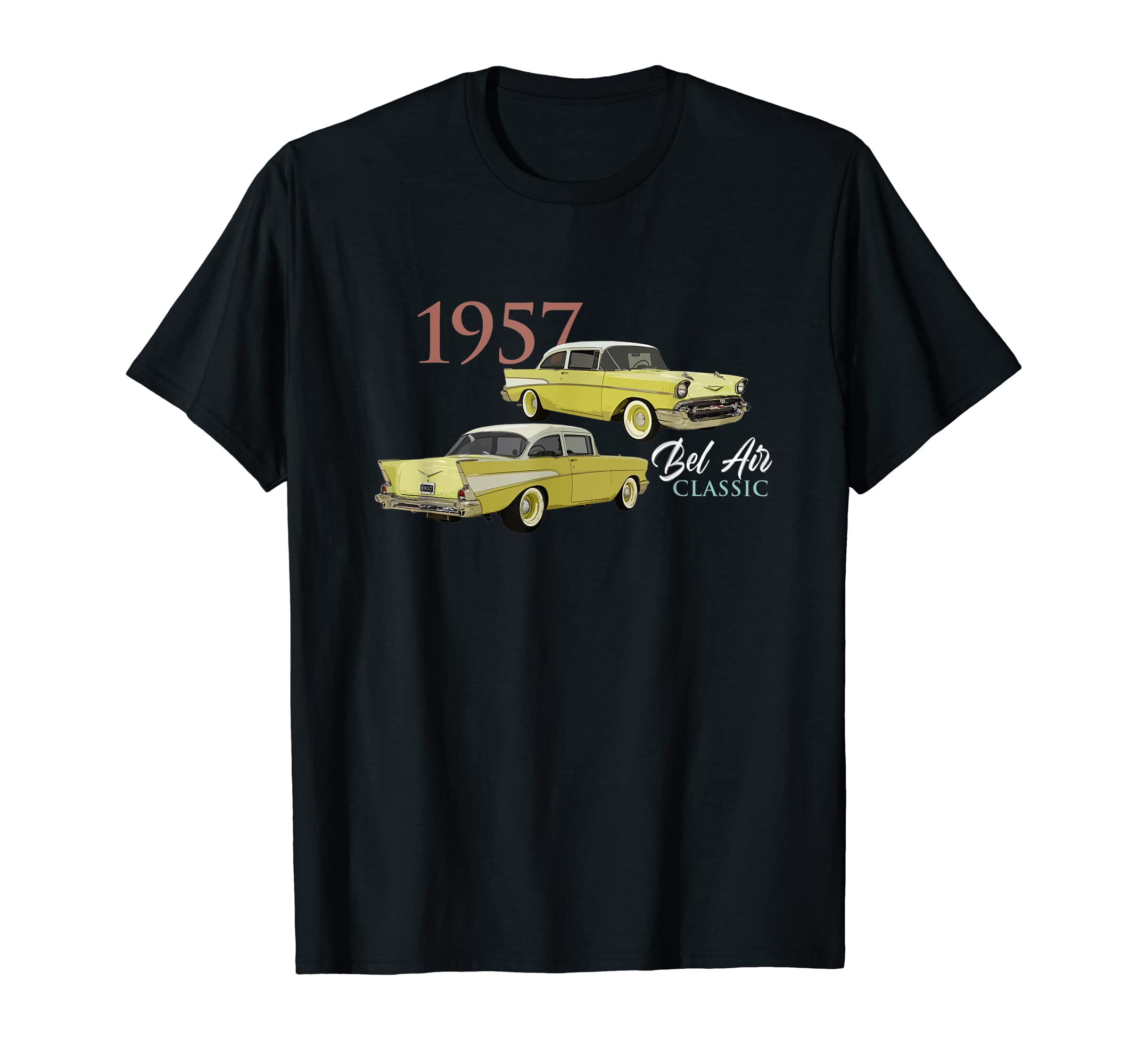 CLASSIC CAR CRAZEVINTAGE CARS, CLASSIC CARS, 1957 BEL AIR, 1950'S, YELLOW CAR T-ShirtOEKO-TEX STANDARD 100