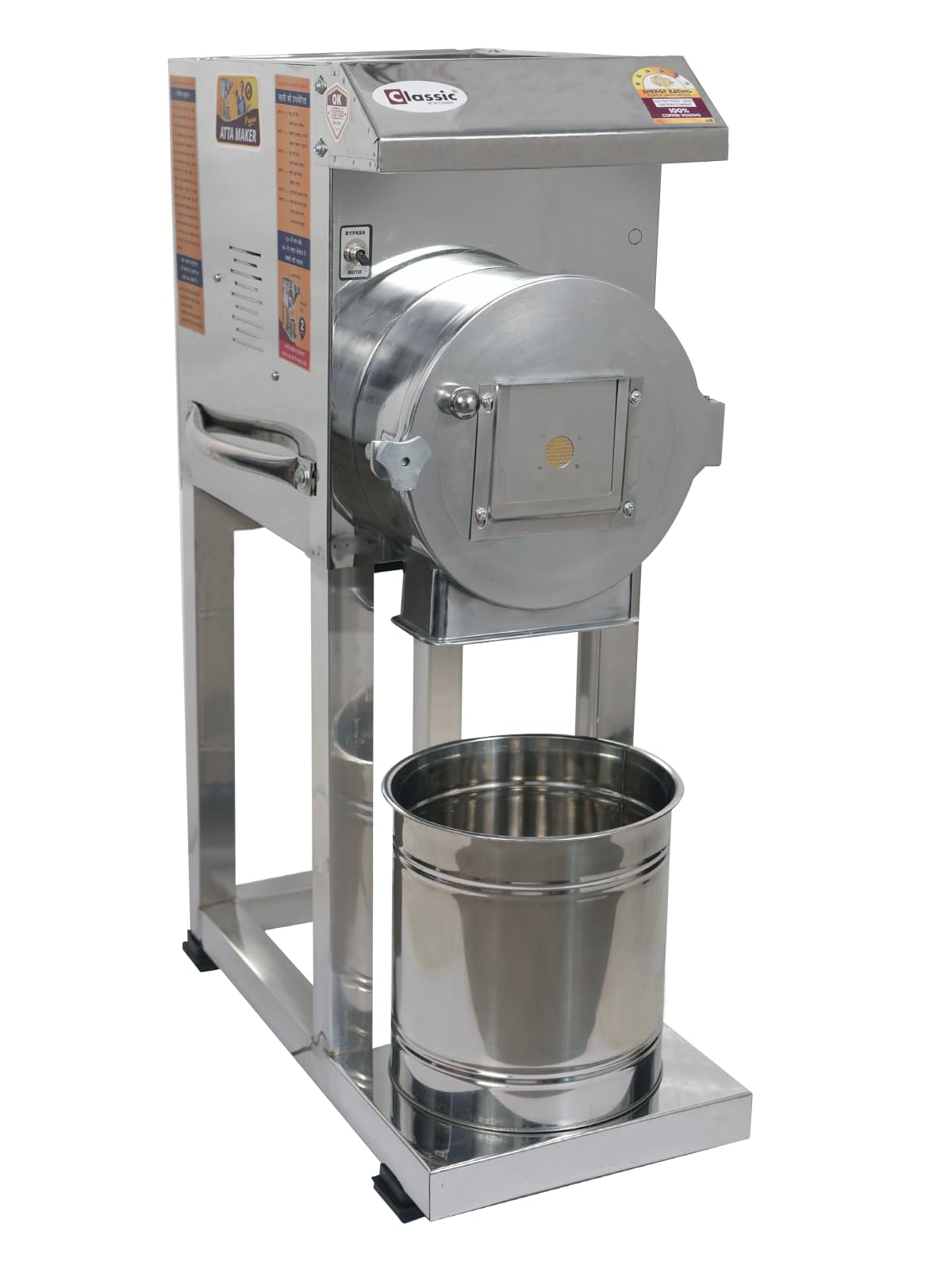 Heavy Duty 2in1 Pulveriser | Stainless Steel Fully Automatic Flour Mill & Masala Grinder | 2HP Motor, 1.4 Unit/Hr | Wheat, Rice, Spices, Besan, Multigrain Grinding Machine