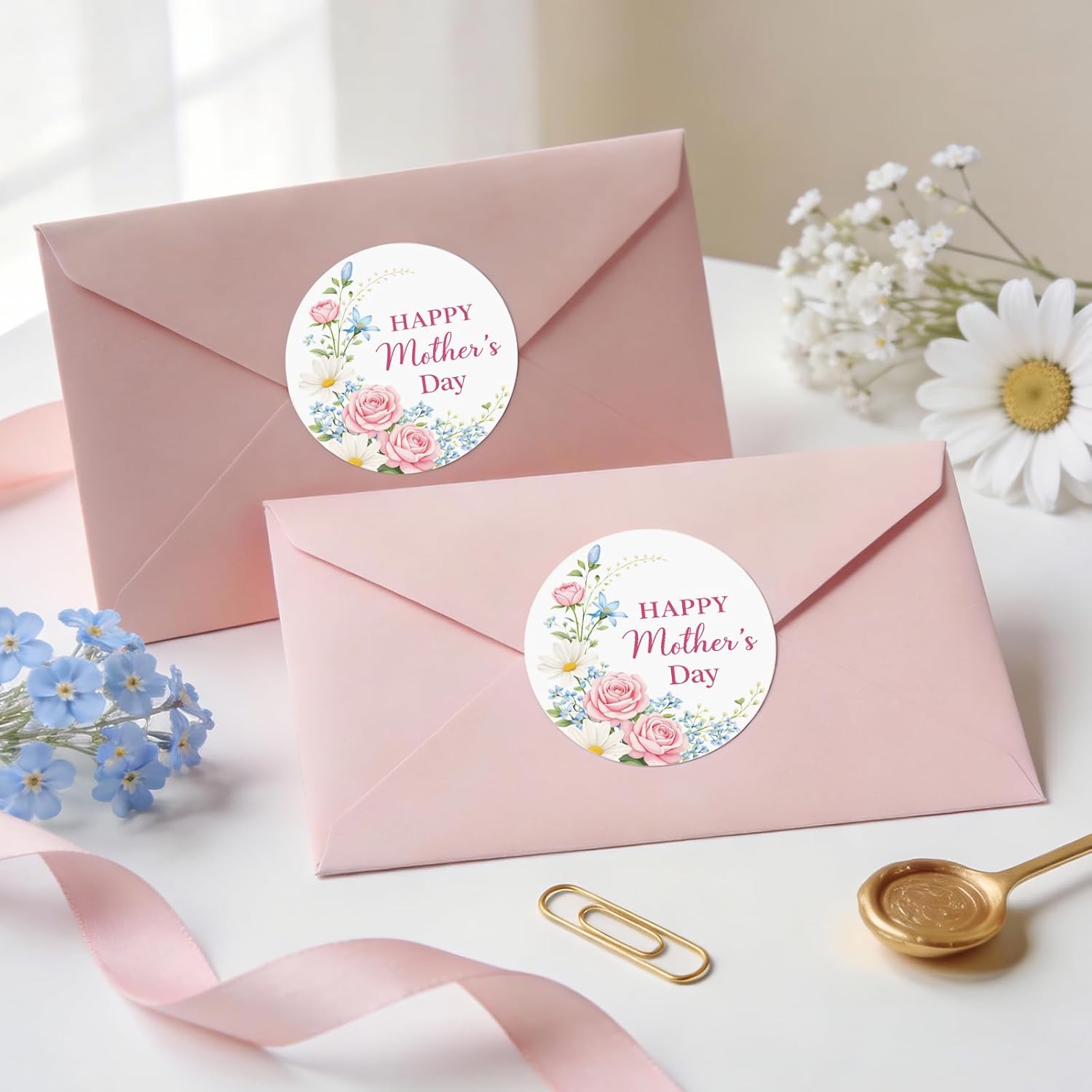 Happy Mothers Day Stickers 2 Inch Mother's Day Stickers 60Pcs Large Round Mothers Day Gift Sticker Self-Adhesive Floral Sticker Labels for Envelope Seals Cards Party Favors (Pink and Blue) thumbnail
