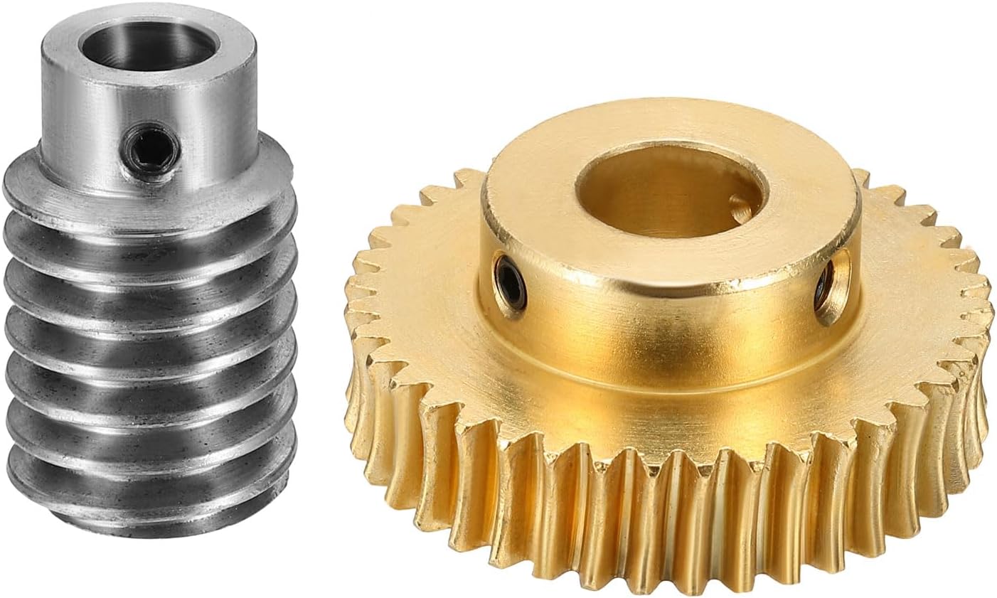 sourcing map Worm Gear Set 40T 1 Module 40:1 Reduction Rate, Right Rotation Drive Gear Box Wheel Reduce Transmission Part (Brass Gear-12mm Bore, #45 Steel Rod 8mm Bore)