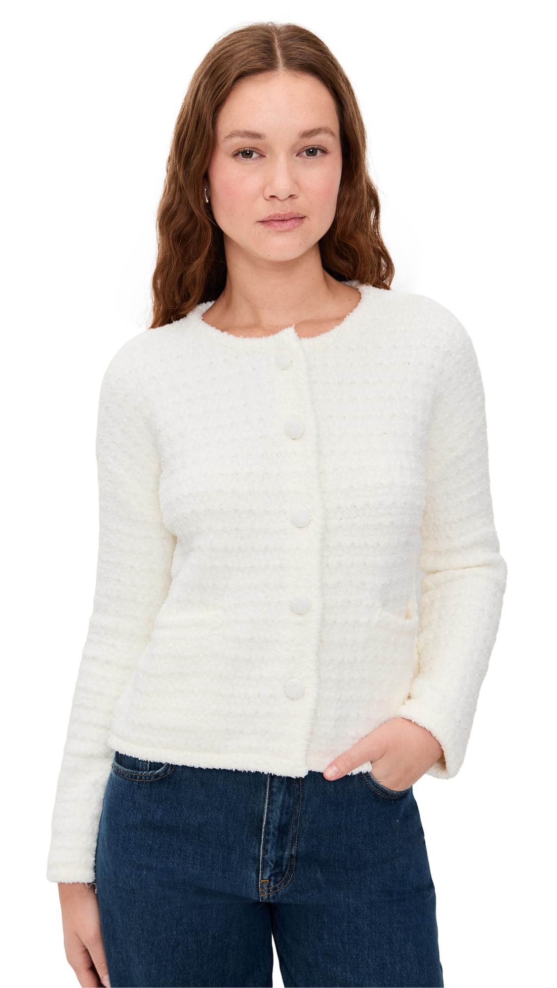 Barefoot Dreams Womens Cozy Chic Textured Button Front Cardigan