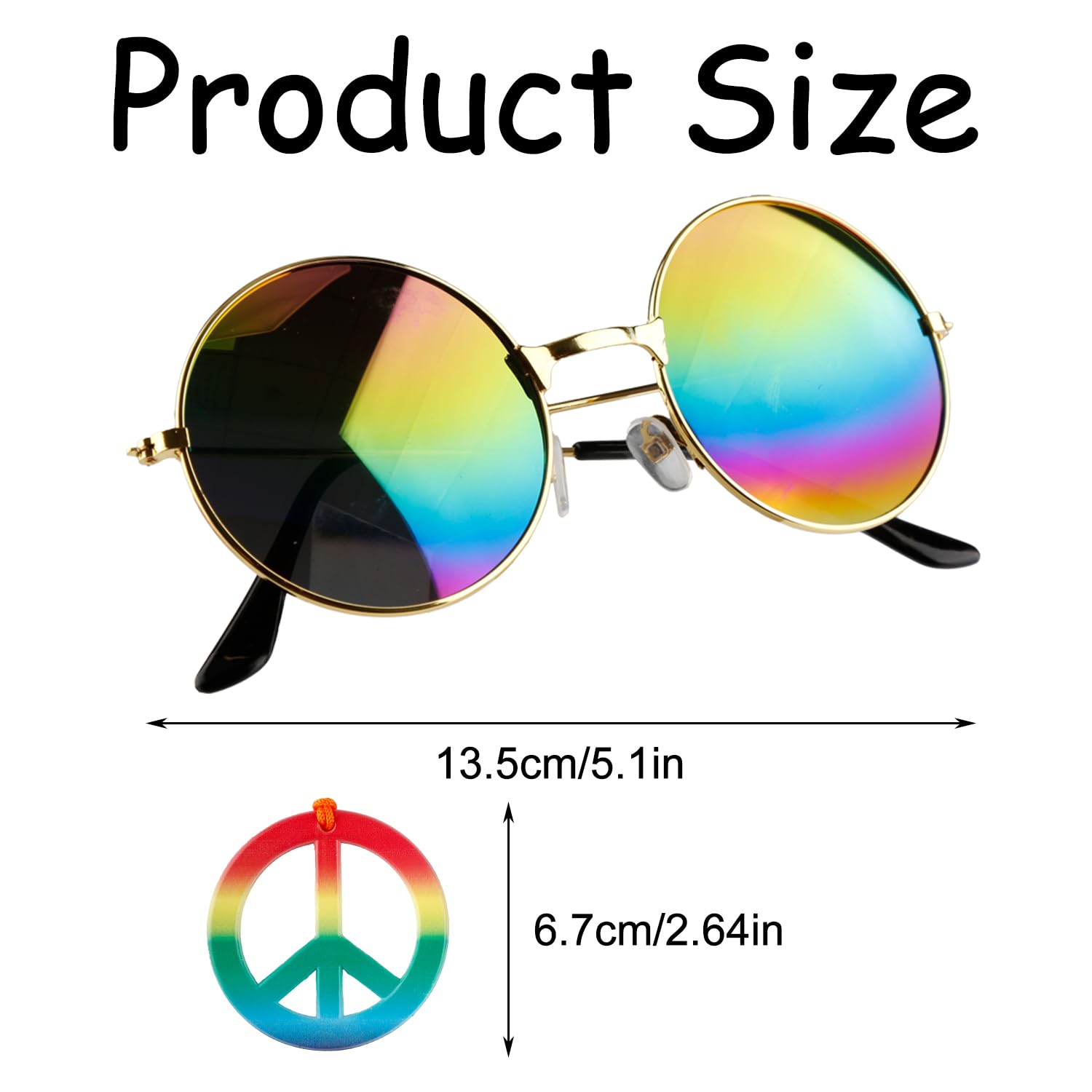 Luckious 3 PCS Hippie Style Festival Party Set, Peace Sign Necklace, Tie-Dye Headband, and Sunglasses Set for Festival Party - Image 2