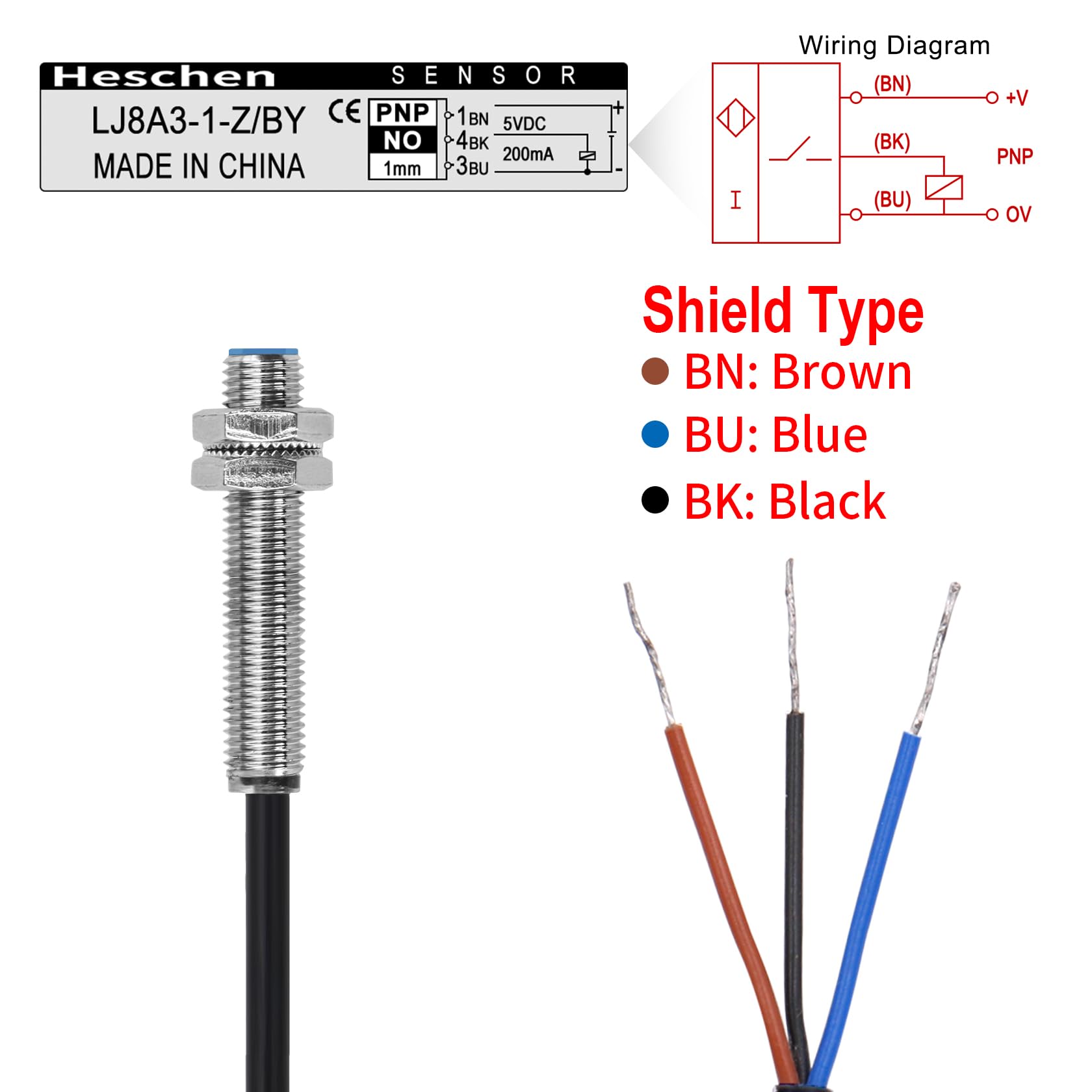 M8 Induktiver Näherungsschalter LJ8A3-1-Z/AX – DC5V, NPN NC, Erfassung 1,5 Mm, 200 MA, IP67, Für SPS & Automatisierung