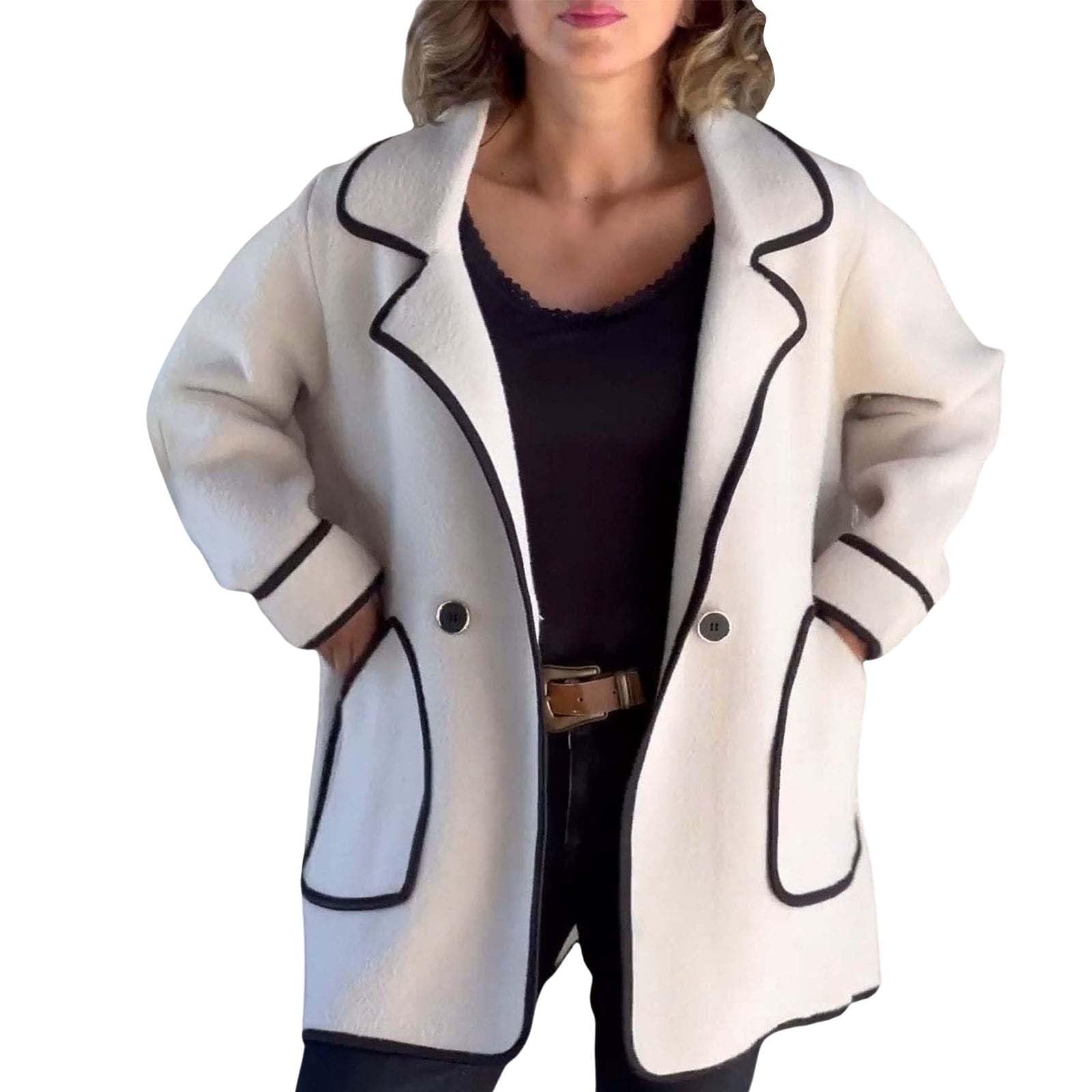 Damen Tweed Blazer Weiß Strickblazer Kurzblazer Samtblazer Business Outfit Womens Jacket Sweatblazer Sakko Weiss Jackett Trachtenblazer Übergangsjacke Kurzmantel Elegantes