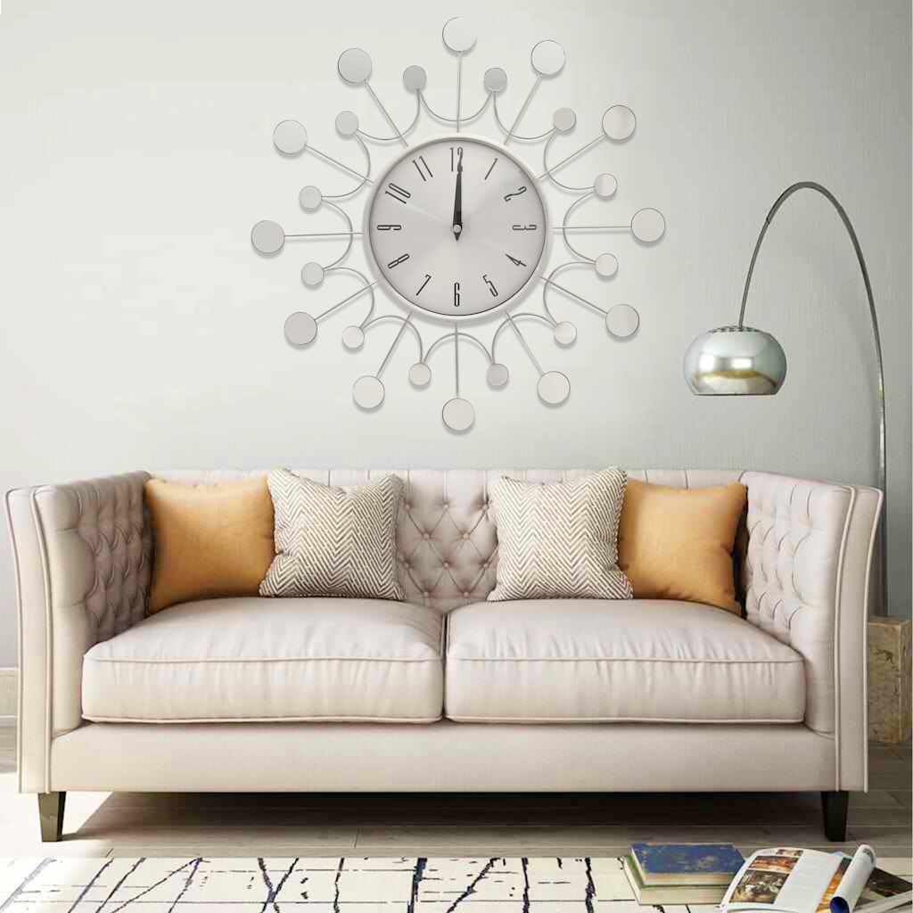 Reloj de pared de metal y aluminio plateado de 40 cm de diámetro, analógico, funciona con pilas, con manecilla silenciosa, para salón, oficina, dormitorio, cocina