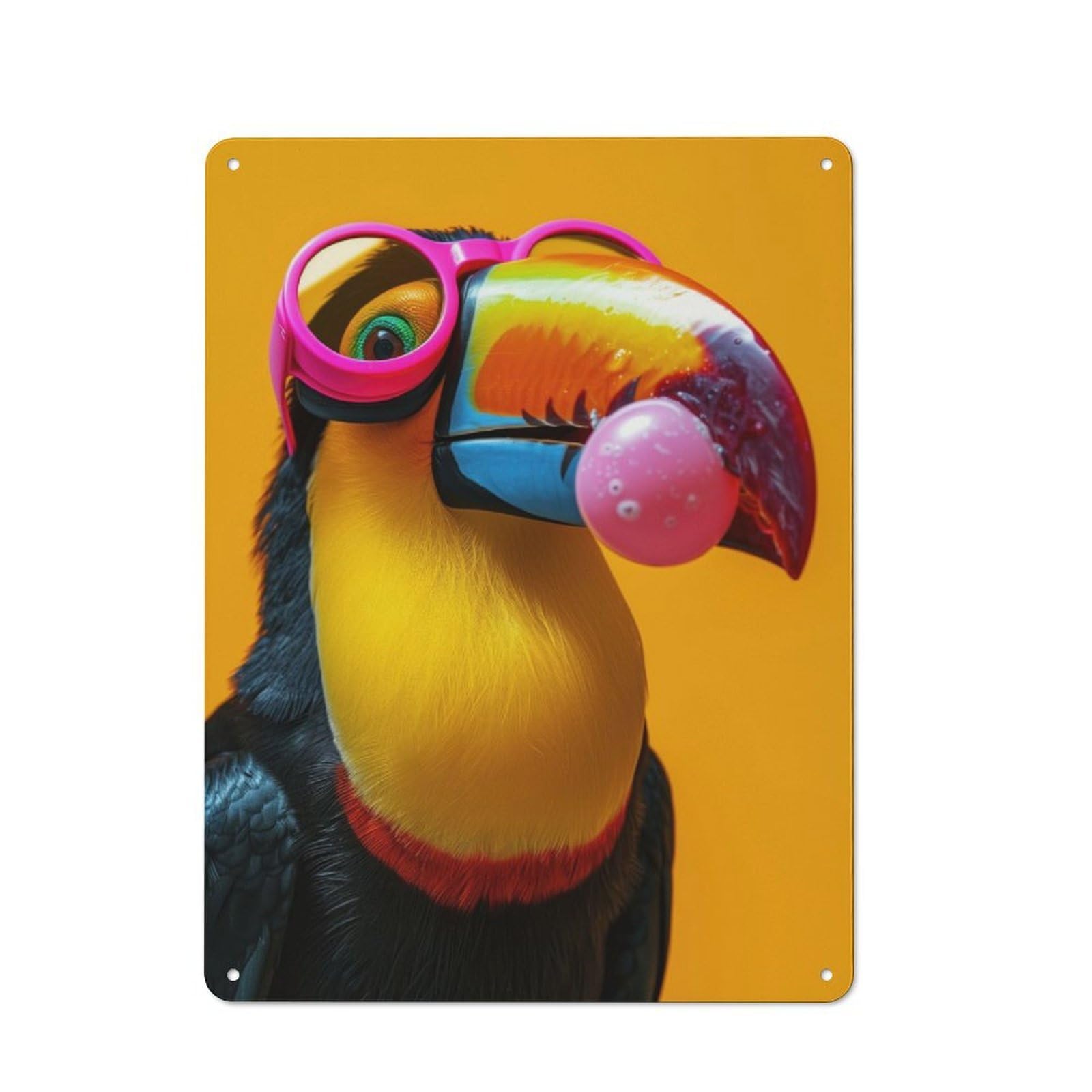 Junmoney Toucan Bubblegum Vintage Metal Plaque 40X30cm For Home Office Or Studio, Seasonal Metal Wall Decor For Winter Interiors