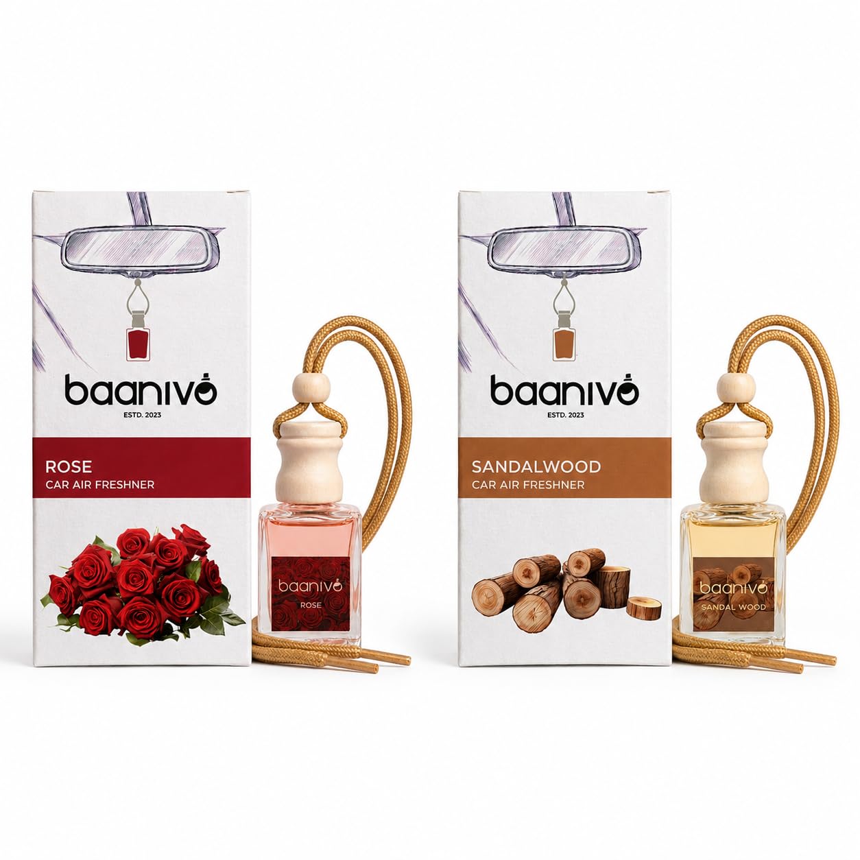 Premium Car Air Freshener | Classic Rose and Sandalwood Essential Oil Blend | Long Lasting Fragrance Diffuser for Automotive Interior (Pack Of 2 10Ml Bottles)-image-35