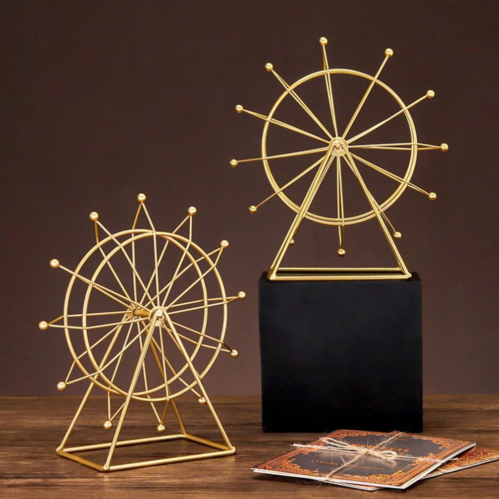 SEWACC Golden Iron Ferris Wheel Ornament Stylish Home Decor for Living Room Desk Entryway 9.06 X 8.66 X 3.54 Inch