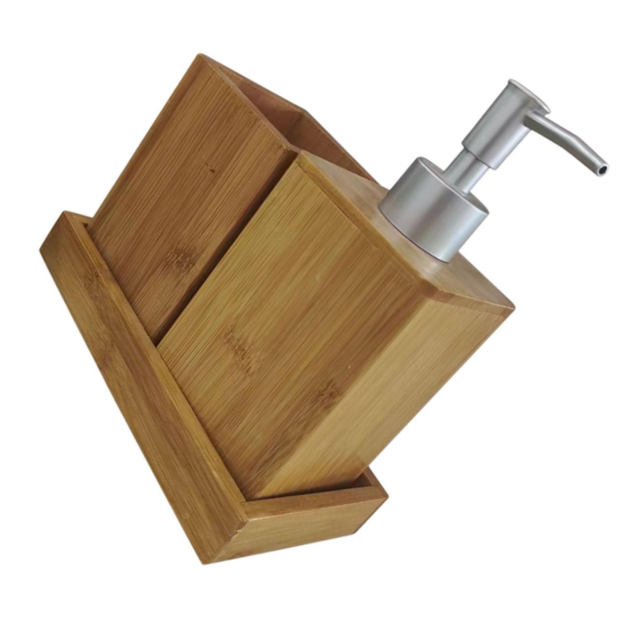 Alipis Set Accessori Bagno in Bambù Dispenser Sapone Pompa, Bottiglia Shampoo Riutilizzabile, Portaspazzolino Compatto Per Uso Domestico e Bagno Ospiti