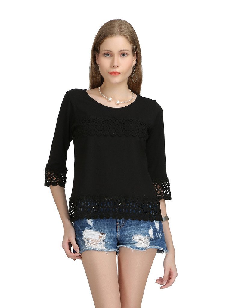 Bainy Fullsleeves Jersy Cotton Black Blouson Top