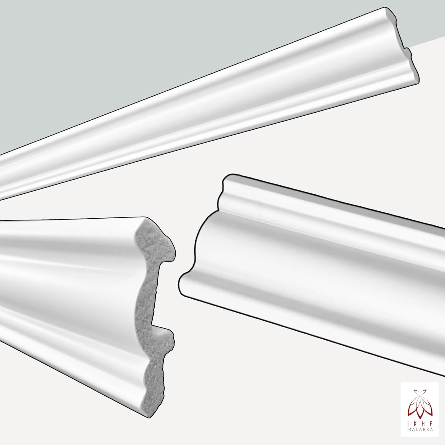 Molduras de techo de 100 cm – Molduras decorativas de estuco para pared y techo – Ligero, duro y estable, se puede pintar – (JC194-W listón 02-10 unidades | 10 m)