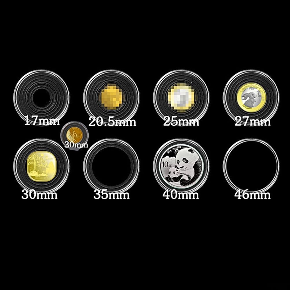 Set De 20 Cápsulas De Monedas De 17 A 46 Mm | Estuche De PS Transparente Con Sello Negro Ajustable | Protección Con Amortiguación Interior