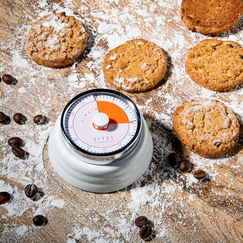 Image of Gibox Round Retro Kitchen Timer for Cooking (White) Stainless Steel Megnatic Bottom Mechanical Loud Alarm, 60 Min Count Stopwatch for Time Management Analogue Clock Reminder for Various Activity