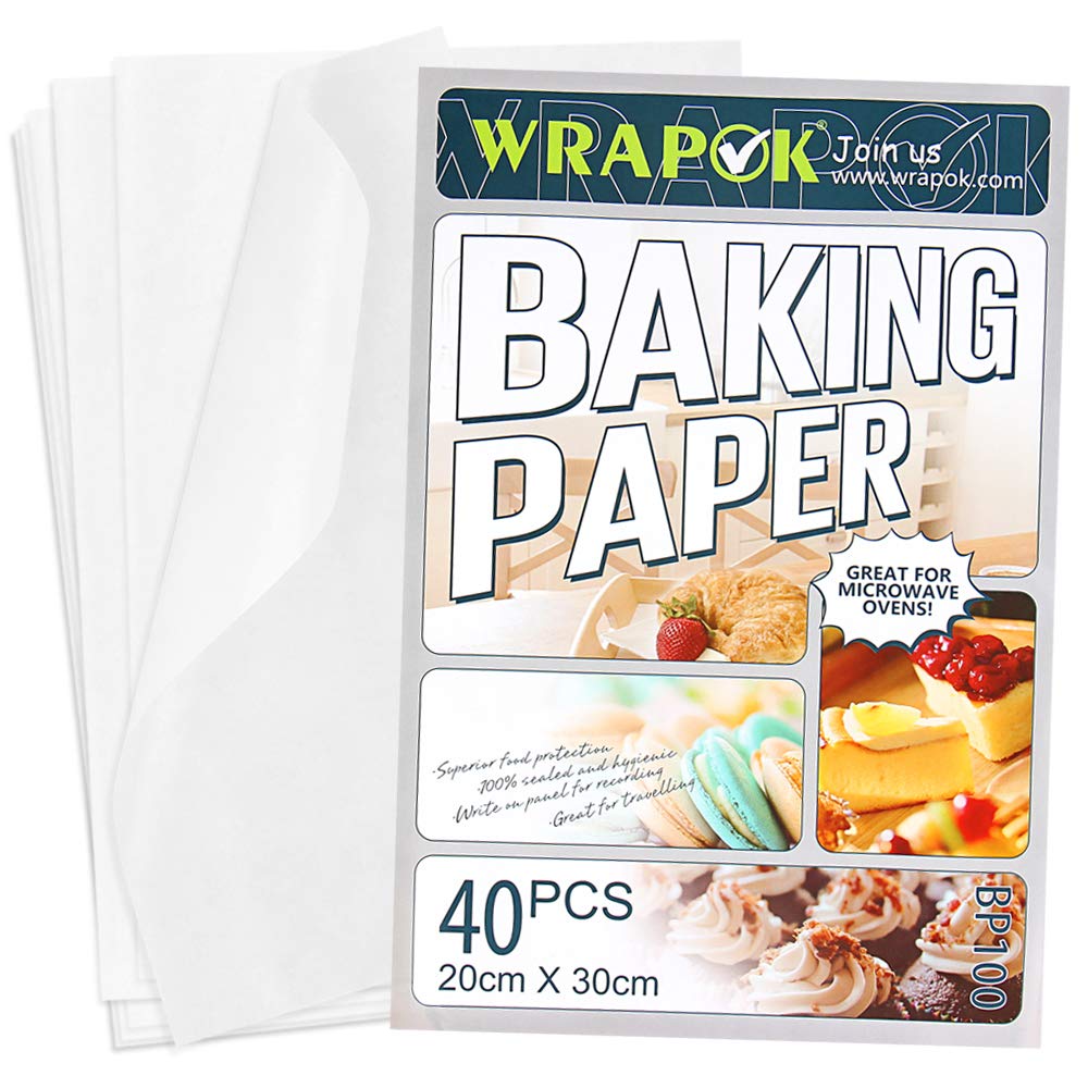 Baking Parchment Paper Greaseproof Cooking Sheets White Non-Stick Pre-Cut Liners for Kitchen Home, 8 x 12 Inch (40 Count)