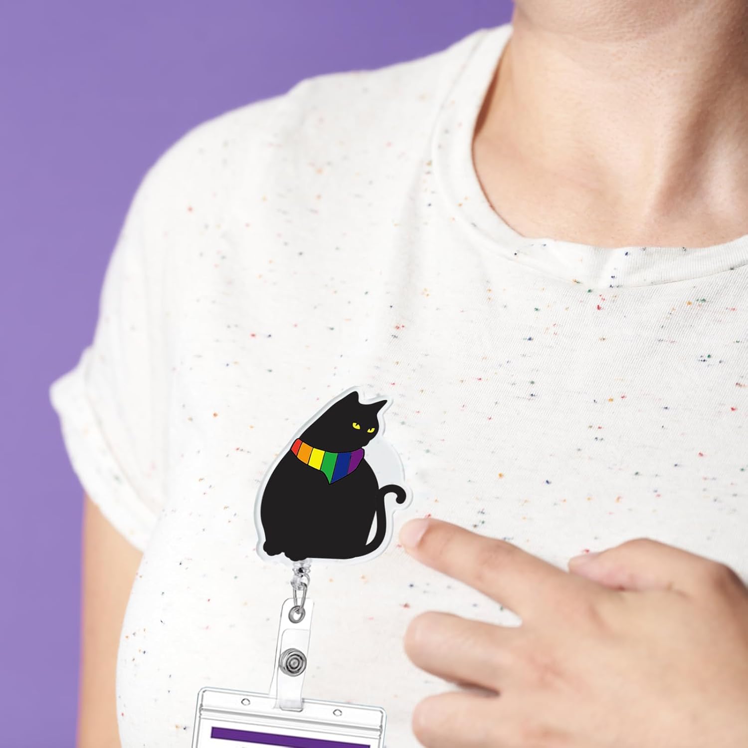 Nurse Badge Reel, LGBT Black Cat with Rainbow Flag Gay Pride, Retractable for Nurse Name Tag Card, Funny Pride LGBTQ Rainbow Nursing Doctor Medical Work Office Alligator Clip - Image 6