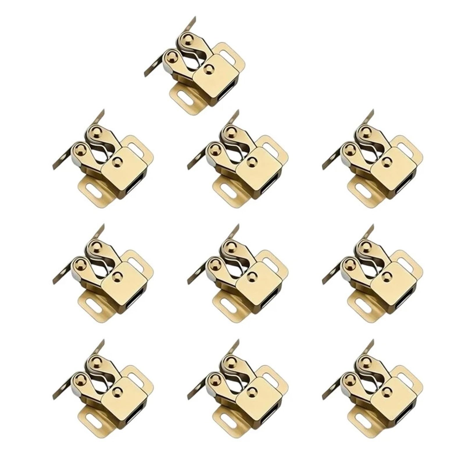 10 Pack Clip Double Roller Catch Cabinet Latches with Spear Strike for Wardrobe Cupboard Drawer Closet Door,Press Lock Buckles for Furniture(Gold)