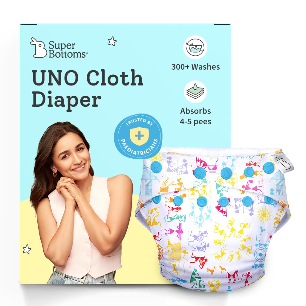 superbottoms UNO Freesize Premium Cloth Diaper for babies (3m-3y) + Organic Cotton Pad | Washable & Reusable 300+ Times | Superior Absorption | Waterproof | Super Soft & Gentle - White-warli, 1 count-picture-33