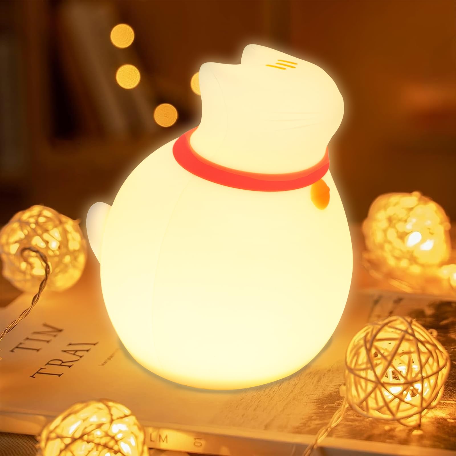 MAGOHMT Cat Night Light for Nursery, Silicone Rechargeable Night Light with Timer & 3 Modes, Touch Control Kids Bedroom Light (Cute Cat Design)