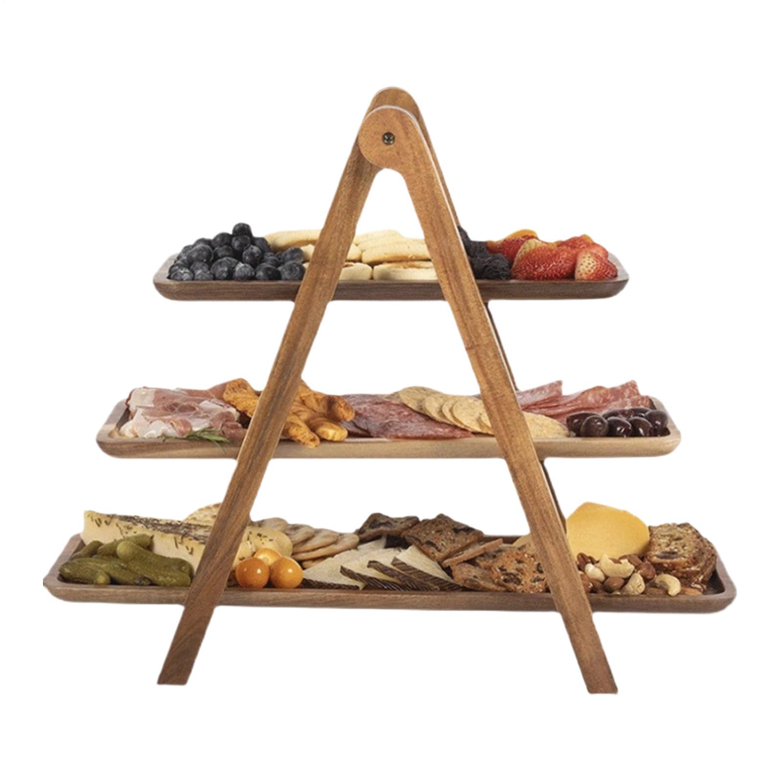 Muiltvoe 3 Tier Serving Tray | Rectangle Detachable Plate,Wooden Serving Trays | for Party Wedding Holiday Dinner Bar Table Fruit Food Snack Pastry Cake