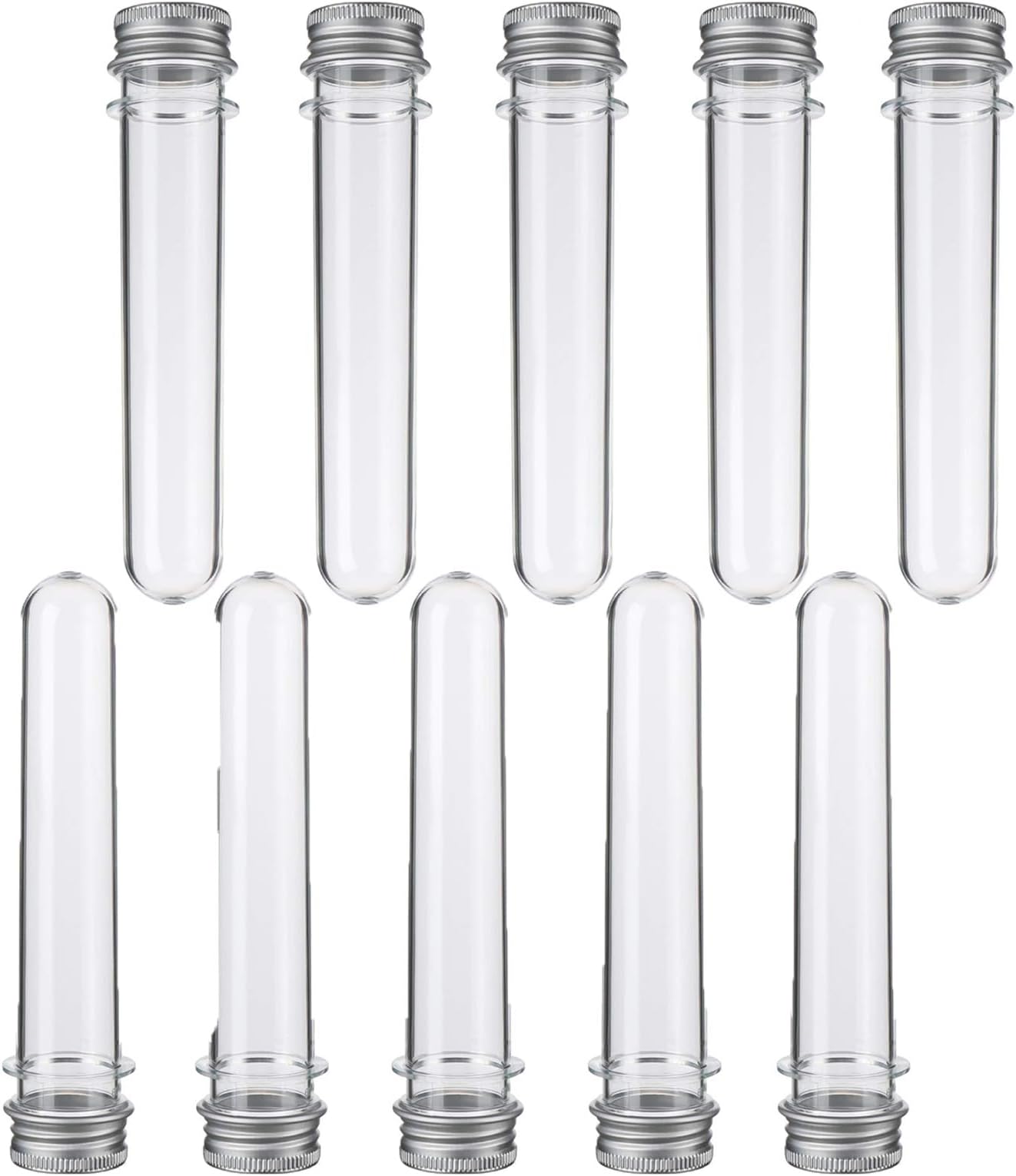 Gunwon10Pcs Clear Plastic Test Tubes,Test Tubes Transparent Test Tubes with Screw Cap,Sealing Transparent Storage Test Tube for Seed Beads Powder Spice Liquid Storage,Lab Use or Decoration