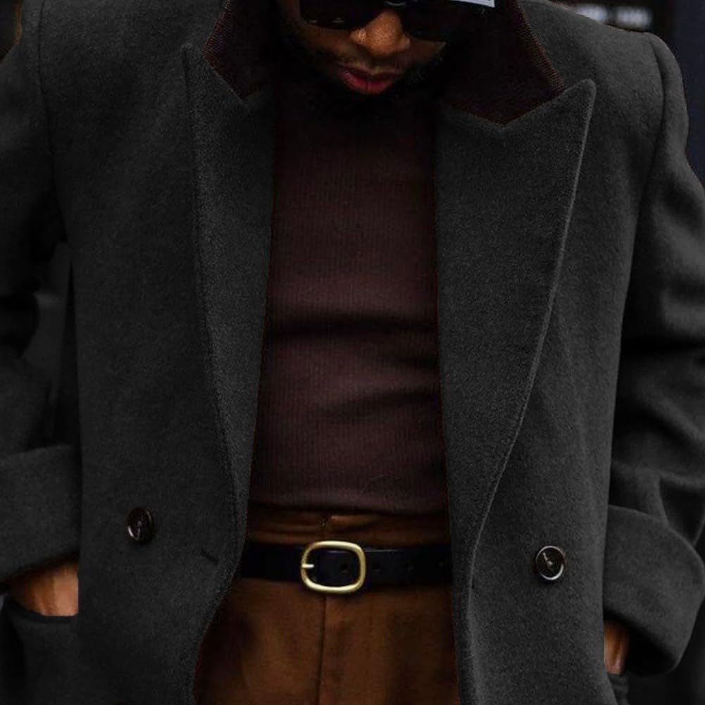 Chaqueta tipo blazer alargada para hombre en tela de lana con cierre de doble botonadura y cuello de solapa, adecuada para uso casual y de vacaciones